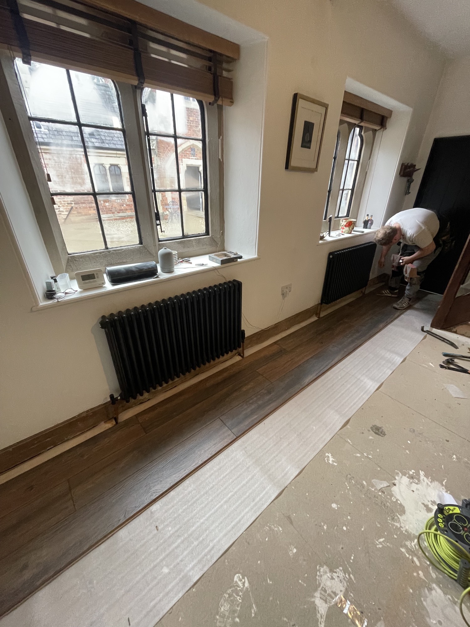 Multiple black radiators installed